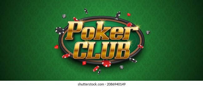 Poker club banner. Casino logo with table and poker chips. Vector illustration.