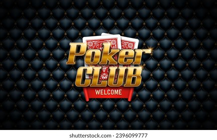 Poker club banner. Casino logo with playing cards and red ribbon. Vector illustration.