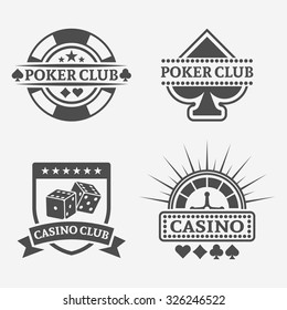 Poker club and gambling casino isolated vector vintage labels