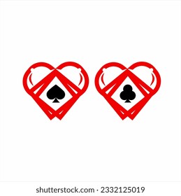 Poker club logo design. Illustration of heart with Ace of spades and clover and hat in negative space. unique concept set logo design.