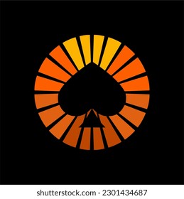 Poker club logo design with sunshine concept with Ace spade symbol.