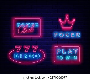 Poker Club Neon Signs Collection Casino Stock Vector (Royalty Free ...