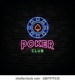 Poker Club Neon Signs Vector. 