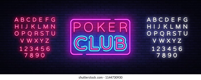 Poker Club sign vector design template. Poker Club neon logo, light banner design element colorful modern design trend, night bright advertising, bright sign. Vector. Editing text neon sign