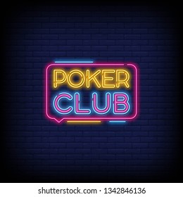 Poker Club sign vector design template wit a Brick Wall Background light banner design element colorful modern design trend  night bright advertising  bright sign. Vector