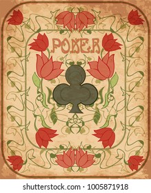 Poker clubs element in art nouveau style, vector illustration