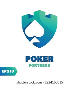 Poker coated fort logo design. Abstract medieval composition, isolated on a white background.