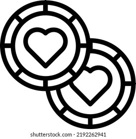 Poker Coins Icon With Outline Style, Entertainment Sign And Symbol Isolated On White Background