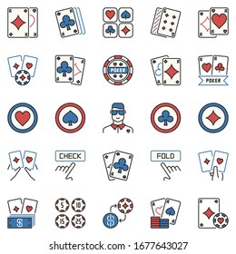 Poker colored icons collection. Vector playing cards creative concept signs or design elements