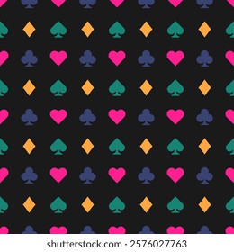 Poker dark seamless pattern. Game playing cards pattern