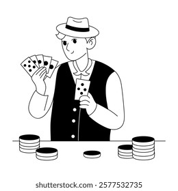 Poker dealer illustration in glyph style 

