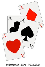 poker deck with four aces in all suits - vector