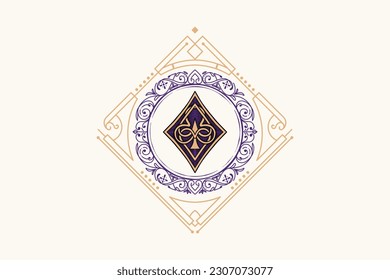 Poker Diamond Purple with vintage classic ornament for cards