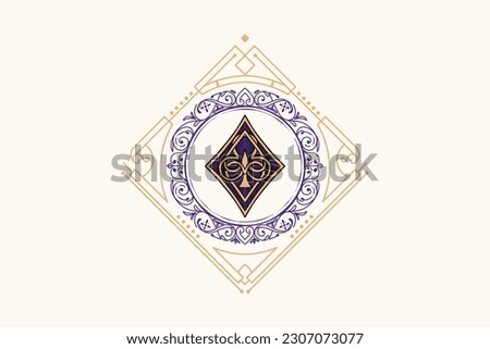 Poker Diamond Purple with vintage classic ornament for cards