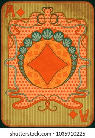 Poker diamonds card in art nouveau style, vector illustration