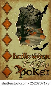 Poker Diamonds Happy Halloween party card , vector illustration