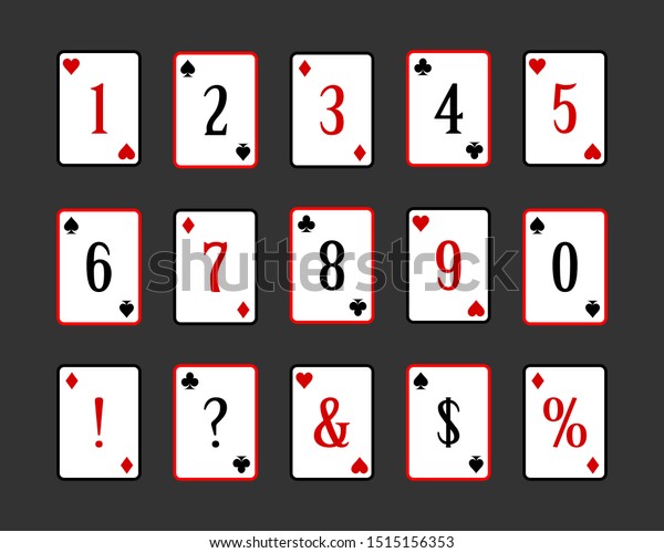ポーカーの数字と句読点 ベクターイラスト 数字と記号を持つトランプで遊ぶ ドルとパーセント記号 のベクター画像素材 ロイヤリティフリー