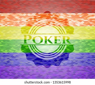 Poker emblem on mosaic background with the colors of the LGBT flag
