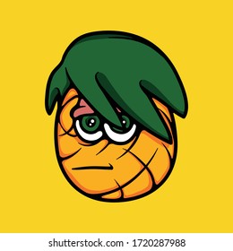 Poker face pineapple head character. Fruit mascot with flat expression concept. Illustration isolated on yellow background