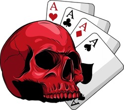 Poker Face-Skull And Four Aces Vector Illustration