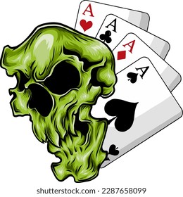 Poker face-Skull and four aces vector illustration