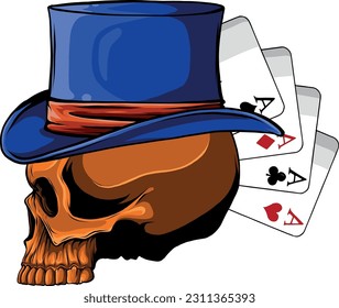 Poker face-Skull and four aces vector illustration