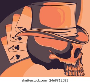 Poker face-Skull and four aces vector illustration