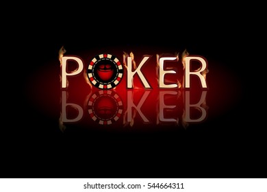 Poker fire text. chip on a dark background. Simple fashion symbol for web site design or a button for mobile applications. Logo Illustrations