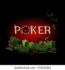 Poker fire text. Money on a dark background. Simple fashion symbol for web site design or a button for mobile applications. Logo Illustrations