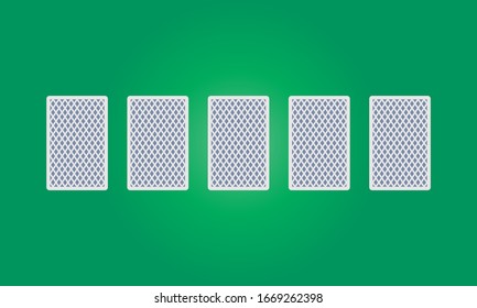 Poker five card face down on a green background. Vector illustration of a casino game