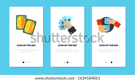 Poker flat icon set. Cards, hand, play isolated sign pack. Gambling, casino, game concept. Vector illustration symbol elements for web design