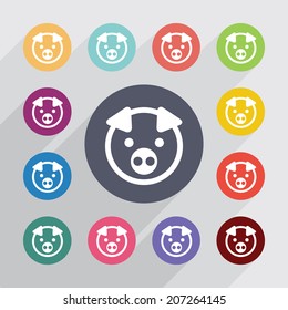 poker, flat icons set. Round colorful buttons. Vector