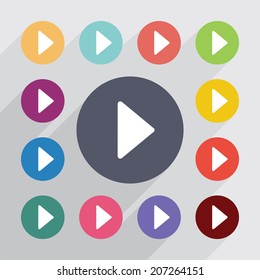 poker, flat icons set. Round colorful buttons. Vector