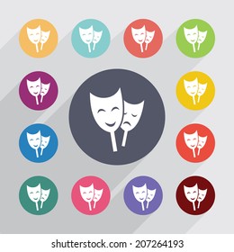 poker, flat icons set. Round colorful buttons. Vector