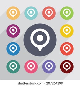 poker, flat icons set. Round colorful buttons. Vector