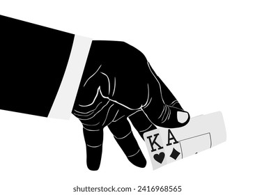 Poker gambling game, strong hand cards ace and king vector illustration isolated on white background. Casino player man high stack game with winner combination. Lucky boy peek and call win the pot. 