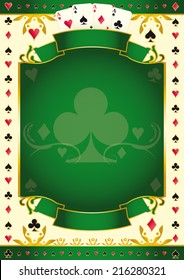 Poker game green club background. A green background for your Poker Tour with a club shape. Write your message on the empty frame. 