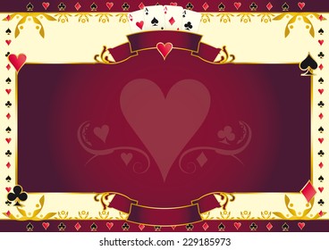 Poker game heart horizontal background. A  background for your Poker Tournament with a heart shape. Write your message on the empty frame. Dimensions are ideal for a screen