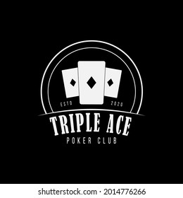 poker game logo casino triple card retro vintage hipster with white and black background for con for gamble game design inspiration concept