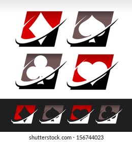 Poker game logo icons with swoosh graphic elements