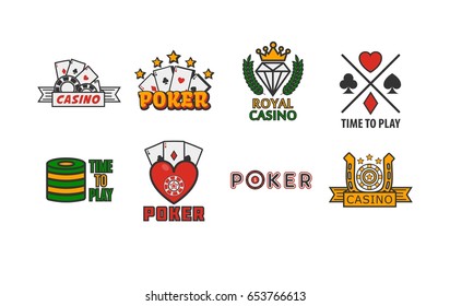 Poker game logo labels colorful set isolated on white