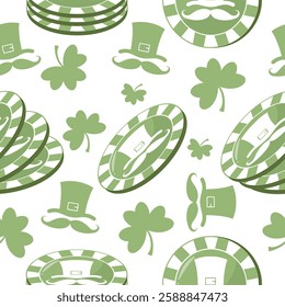 poker green pattern with a variety of leprechaun hat, shamrock and leprechaun hat prints for a variety of holiday designs