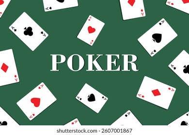 Poker green table background with playing cards. Vector banner.