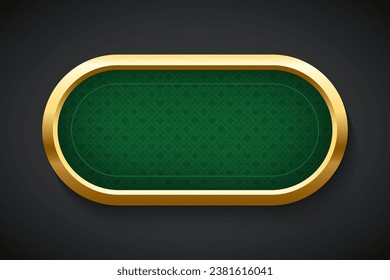 Poker green table background vector illustration. Realistic playing field with gold frame for game blackjack on black background. Casino concept.