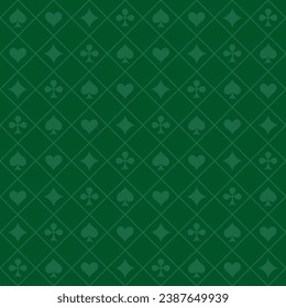 Poker green table background vector illustration with seamless pattern. Realistic playing field for game blackjack. Casino concept.