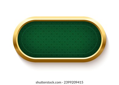 Ilustración vectorial de fondo de mesa verde de póquer. Campo de juego realista con marco dorado para el blackjack de juego sobre fondo blanco. Concepto de casino.