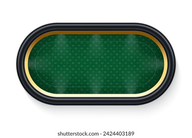 Ilustración vectorial de fondo de mesa verde de póquer. Campo de juego realista con marco dorado para el blackjack de juego sobre fondo blanco. Concepto de casino.