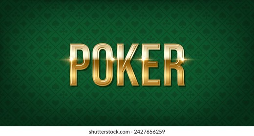 Poker green table background vector illustration. Realistic playing field with gold lettering poker for blackjack game. Casino concept.