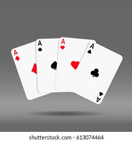 Poker hand of cards diamond spade heart and club  ace 