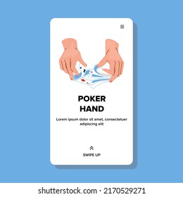 poker hand vector. casino royal card, online flush poker hand character. people flat cartoon illustration